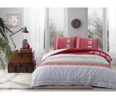 Taç Merry Ranforce 4 Mevsim 200 x 220 cm Çarşaflı Desenli Çift Kişilik Nevresim Takımı Kırmızı