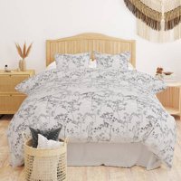 Evidea Soft Cadare Pamuklu 4 Mevsim 200 x 220 cm Çarşaflı Çiçekli Çift Kişilik Nevresim Takımı Beyaz-Gri