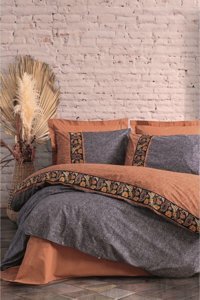 Cotton Box Folk 1745 Pamuklu 4 Mevsim 200 x 220 cm Çarşaflı Desenli Çift Kişilik Nevresim Takımı Petrol