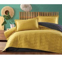 Lisinya Lorna V3 Pamuklu 4 Mevsim 200 x 220 cm Çarşaflı Kapitoneli Çift Kişilik Nevresim Takımı Sarı