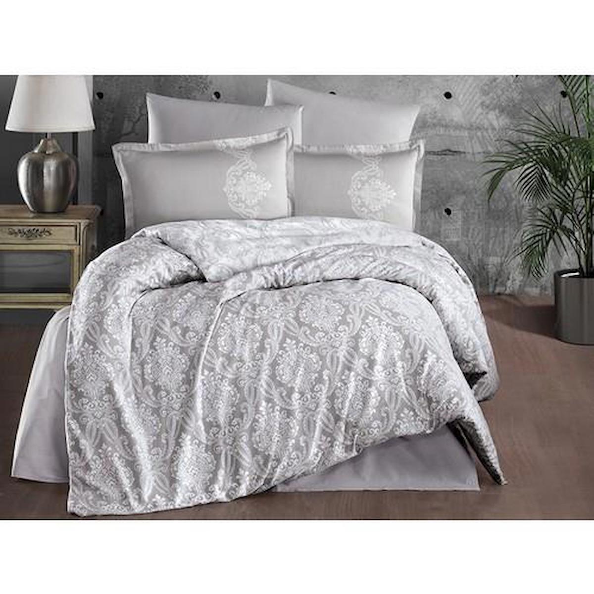 Clasy Toledo V1 Pamuk Saten 4 Mevsim 200 x 220 cm Çarşaflı Desenli Çift Kişilik Nevresim Takımı Bej