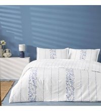 Linens Allday Pearl Saten 4 Mevsim 200 x 220 cm Çarşaflı Çiçekli Çift Kişilik Nevresim Takımı Mavi