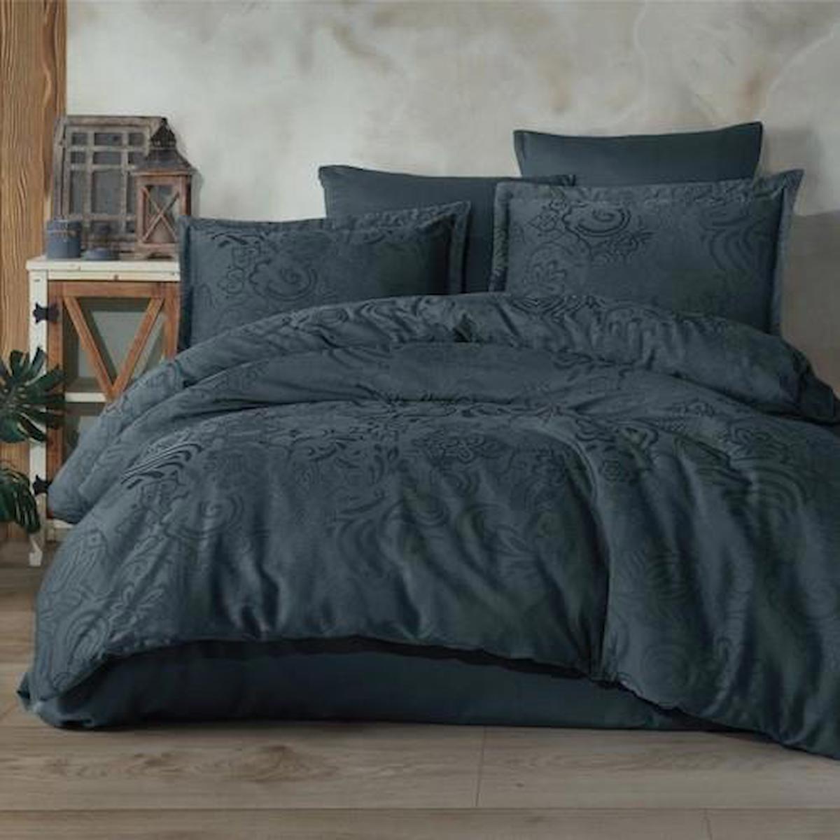 Clasy Marbella Saten 4 Mevsim 200 x 220 cm Çarşaflı Desenli Çift Kişilik Nevresim Takımı Gri