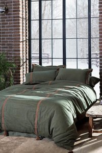 Ecocotton Hazar Pamuk Saten 4 Mevsim 200 x 220 cm Çarşaflı Desenli Çift Kişilik Nevresim Takımı Yeşil