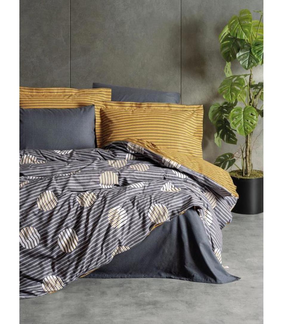 Cotton Box Strew Pamuklu 4 Mevsim 160 x 220 cm Çarşaflı Desenli Çift Kişilik Nevresim Takımı Gri