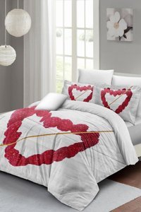 Monohome Raspberry Heart Saten 4 Mevsim 200 x 220 cm Çarşaflı Desenli Çift Kişilik Nevresim Takımı Beyaz-Kırmızı