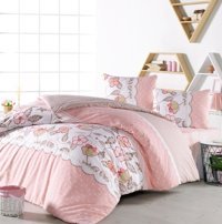 Minteks Buse Ranforce 4 Mevsim 200 x 220 cm Çarşaflı Çiçekli Çift Kişilik Nevresim Takımı Somon