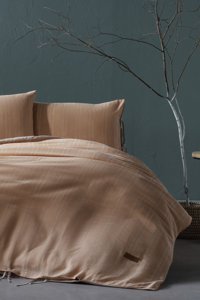 Doqu Home İpliği Boyalı Serisi Pamuklu 4 Mevsim 200 x 220 cm Çarşaflı Desenli Çift Kişilik Nevresim Takımı Bej