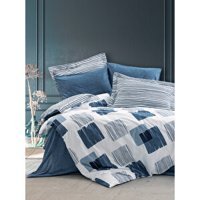 Cotton Box Solito Pamuklu 4 Mevsim 200 x 220 cm Çarşaflı Desenli Çift Kişilik Nevresim Takımı İndigo