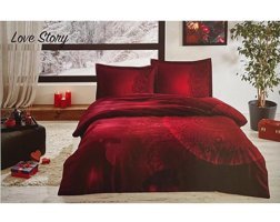 Özdilek Story Love Ranforce 4 Mevsim 200 x 220 cm Çarşaflı Düz Çift Kişilik Nevresim Takımı Kırmızı