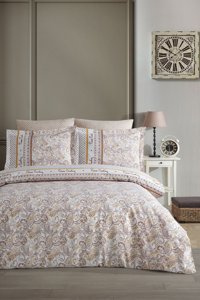 Pierre Cardin Etnic Ranforce 4 Mevsim 200 x 220 cm Çarşaflı Desenli Çift Kişilik Nevresim Takımı Bej