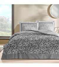 Taç Amelia Saten 4 Mevsim 200 x 220 cm Çarşaflı Desenli Çift Kişilik Nevresim Takımı Antrasit