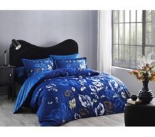 Taç Tallin Saten 4 Mevsim 200 x 220 cm Çarşaflı Desenli Çift Kişilik Nevresim Takımı Lacivert