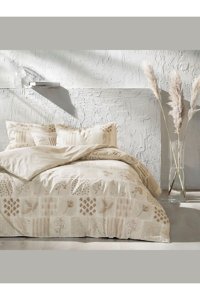 Taç Reborn Pamuklu 4 Mevsim 200 x 220 cm Çarşaflı Desenli Çift Kişilik Nevresim Takımı Kahverengi