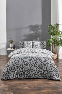 Tabu Home Doodle Pamuklu 4 Mevsim 200 x 220 cm Çarşaflı Desenli Çift Kişilik Nevresim Takımı Siyah