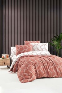 Vionel Home Pamuklu 4 Mevsim 200 x 220 cm Çarşaflı Çizgili Çift Kişilik Nevresim Takımı Kiremit Rengi