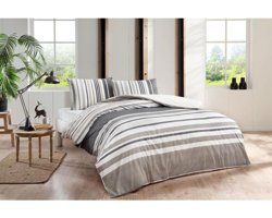 Taç Genç Modası Echo Pamuklu 4 Mevsim 200 x 220 cm Çarşaflı Çizgili Çift Kişilik Nevresim Takımı Çok Renkli