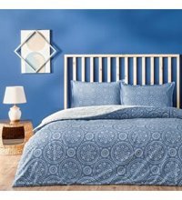 Linens Allday Tuiren Saten 4 Mevsim 200 x 220 cm Çarşaflı Desenli Çift Kişilik Nevresim Takımı Mavi