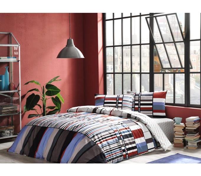 Taç Foster Ranforce 4 Mevsim 200 x 220 cm Çarşaflı Desenli Çift Kişilik Nevresim Takımı Mavi