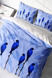 Monohome Blue Birds Pamuklu 4 Mevsim 200 x 220 cm Çarşaflı Desenli Çift Kişilik Nevresim Takımı Çok Renkli