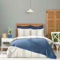 Karaca Home Palermo Pamuklu 4 Mevsim 200 x 220 cm Çarşaflı Çizgili Çift Kişilik Nevresim Takımı Beyaz-Mavi
