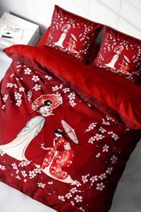 Monohome Japan Style 3D Saten 4 Mevsim 200 x 220 cm Çarşaflı Desenli Çift Kişilik Nevresim Takımı Çok Renkli