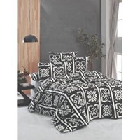 Minteks Molly Ranforce 4 Mevsim 200 x 220 cm Çarşaflı Desenli Çift Kişilik Nevresim Takımı Beyaz-Siyah
