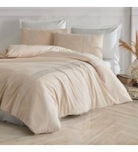 Clasy Olerin V1 Ranforce 4 Mevsim 200 x 220 cm Çarşaflı Desenli Çift Kişilik Nevresim Takımı Bej