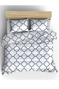 Makiteks Patra Pamuklu 4 Mevsim 200 x 220 cm Çarşaflı Geometrik Çift Kişilik Nevresim Takımı Beyaz-Lacivert