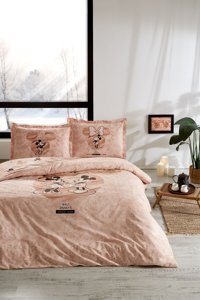 Özdilek Fitted Pamuklu 4 Mevsim 200 x 220 cm Çarşaflı Desenli Çift Kişilik Nevresim Takımı Pudra