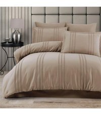 Clasy Melkor V4 Ranforce 4 Mevsim 200 x 220 cm Çarşaflı Çizgili Çift Kişilik Nevresim Takımı Bej