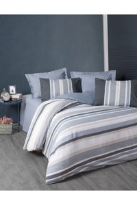 Cotton Box Line Ranforce 4 Mevsim 200 x 220 cm Çarşaflı Çizgili Çift Kişilik Nevresim Takımı Gri