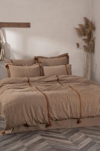 Ecocotton Hazar Pamuk Saten 4 Mevsim 200 x 220 cm Çarşaflı Desenli Çift Kişilik Nevresim Takımı Bej