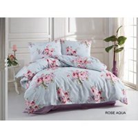 T.concept Rose Aqua Pamuklu 4 Mevsim 200 x 220 cm Çarşaflı Çiçekli Çift Kişilik Nevresim Takımı Çok Renkli