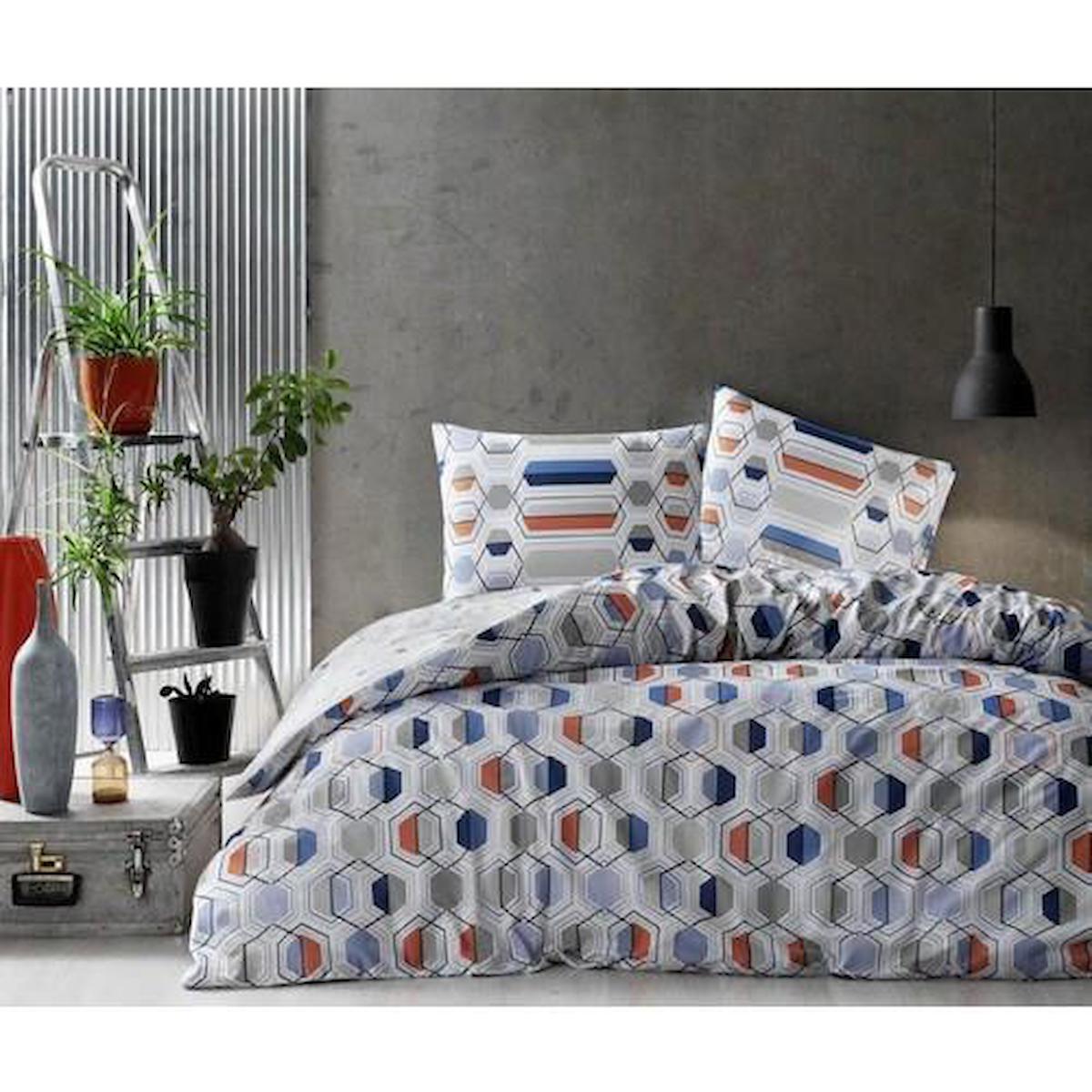 Taç Sanna Pamuklu 4 Mevsim 200 x 220 cm Çarşaflı Desenli Çift Kişilik Nevresim Takımı Mavi
