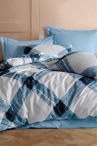 Çeyiz Diyarı Andri Pamuklu 4 Mevsim 200 x 220 cm Çarşaflı Desenli Çift Kişilik Nevresim Takımı Mavi