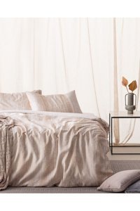 Madame Coco Sarthe King Size Pamuklu 4 Mevsim 200 x 220 cm Çarşaflı Desenli Çift Kişilik Nevresim Takımı Bej