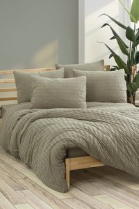 Cotton Box Crepe Pamuklu 4 Mevsim 200 x 220 cm Çarşaflı Desenli Çift Kişilik Nevresim Takımı Vizon