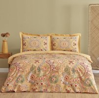 Karaca Home Manas Pamuklu 4 Mevsim 200 x 220 cm Çarşaflı Desenli Çift Kişilik Nevresim Takımı Hardal