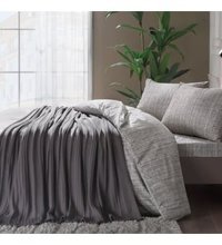 Taç Waffle Pamuklu 4 Mevsim 200 x 220 cm Çarşaflı Düz Çift Kişilik Nevresim Takımı Gri