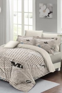 Monohome Newspaper 3D Pamuk Saten 4 Mevsim 200 x 220 cm Çarşaflı Desenli Çift Kişilik Nevresim Takımı Çok Renkli