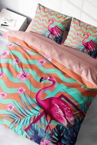 Monohome Flamingo 3D Pamuklu 4 Mevsim 200 x 220 cm Çarşaflı Desenli Çift Kişilik Nevresim Takımı Çok Renkli