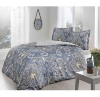 Taç Kendal Saten 4 Mevsim 200 x 220 cm Çarşaflı Desenli Çift Kişilik Nevresim Takımı Mavi