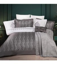 Schafer Elonora Pamuklu 4 Mevsim 200 x 220 cm Çarşaflı Desenli Çift Kişilik Nevresim Takımı Gri