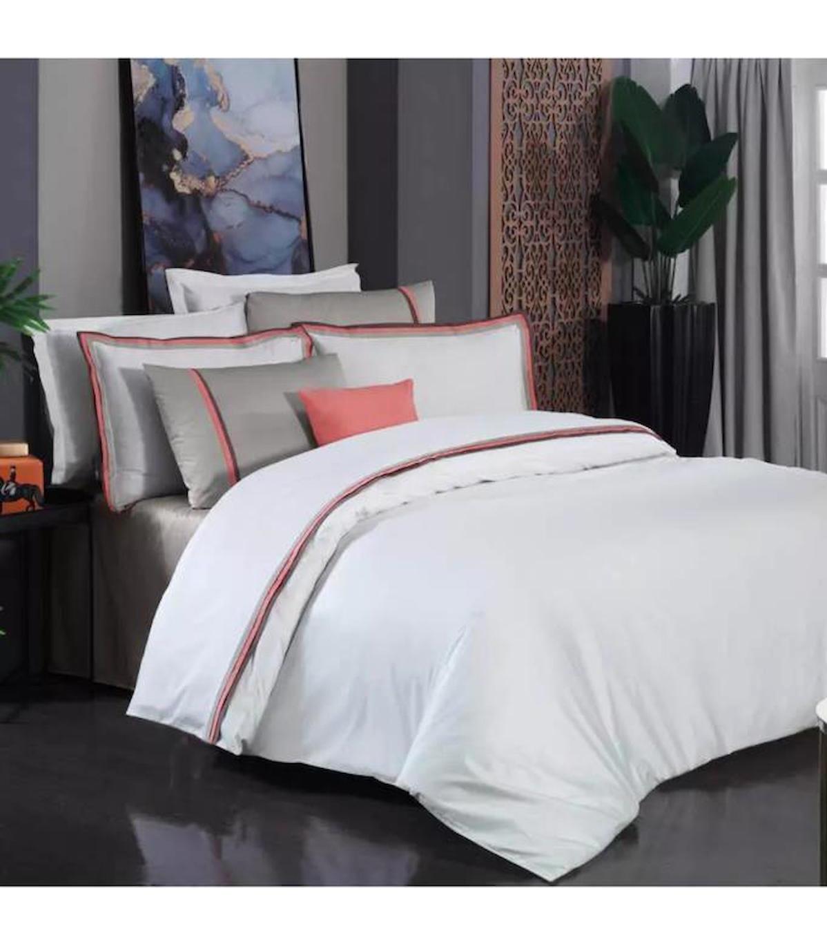 Sarev Minsk V3 Saten 4 Mevsim 200 x 220 cm Çarşaflı Düz Çift Kişilik Nevresim Takımı Beyaz