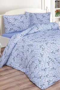 Çeyiz Diyarı Nanda Pamuklu 4 Mevsim 200 x 220 cm Çarşaflı Çiçekli Çift Kişilik Nevresim Takımı Mavi