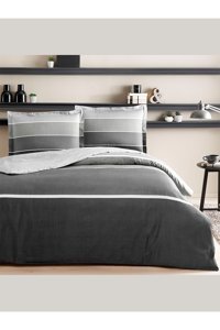 Taç Hazel Saten 4 Mevsim 200 x 220 cm Çarşaflı Çizgili Çift Kişilik Nevresim Takımı Antrasit