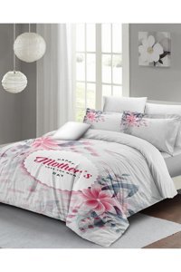 Monohome Love You Mom Saten 4 Mevsim 200 x 220 cm Çarşaflı Çiçekli Çift Kişilik Nevresim Takımı Çok Renkli
