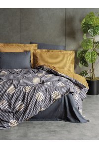 Cotton Box Strew Pamuklu 4 Mevsim 200 x 220 cm Çarşaflı Desenli Çift Kişilik Nevresim Takımı Gri