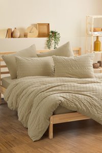 Cotton Box Crepe Pamuklu 4 Mevsim 200 x 220 cm Çarşaflı Desenli Çift Kişilik Nevresim Takımı Bej